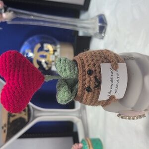Positive Heart Flower In Pot Affirmation Crochet Figurine
